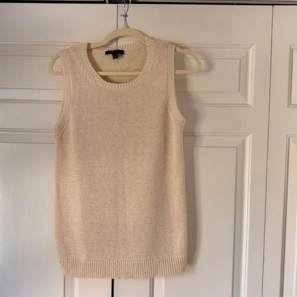 Ann Taylor Ivory Ribbed Sleeveless Sweater Tank Top Size L